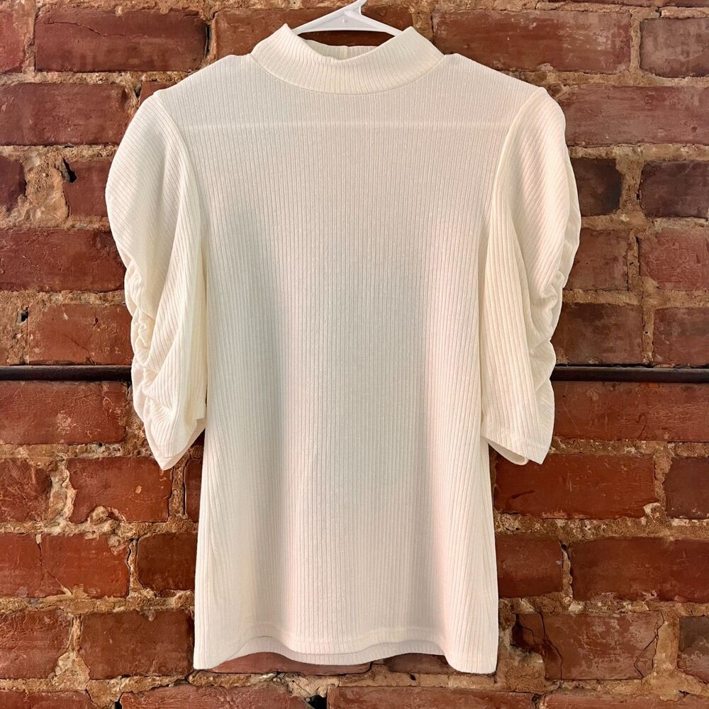 Project Social T Medium off white puff sleeve mock neck t shirt